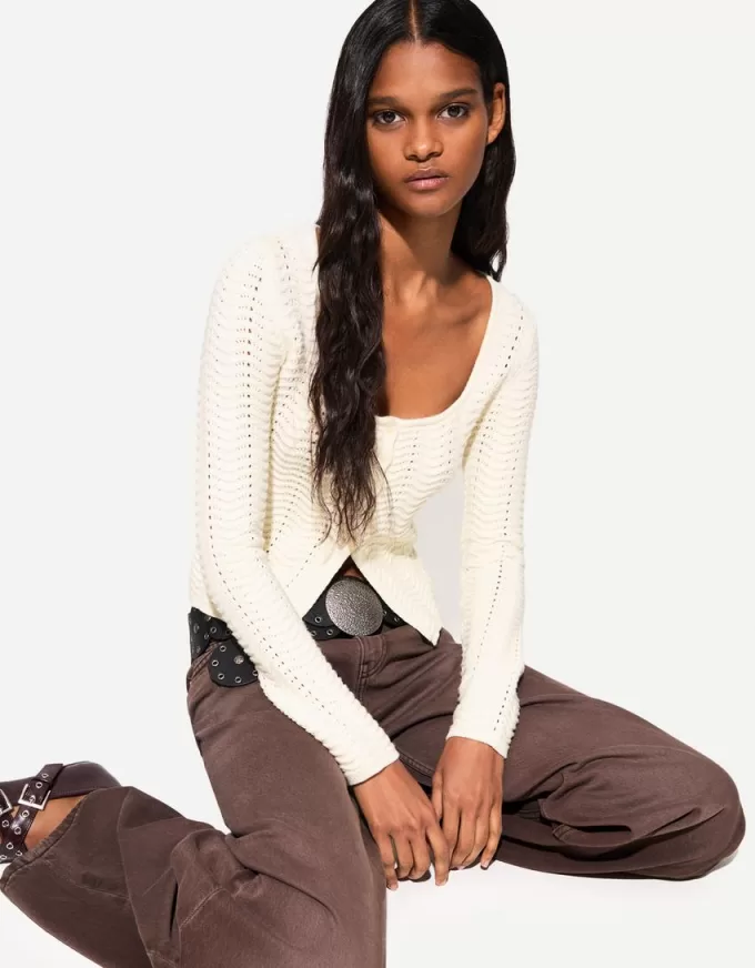 Cardigan in maglia aperta con scollo rotondo