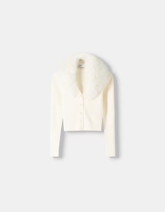 Cardigan scollo a V con pelliccia sintetica