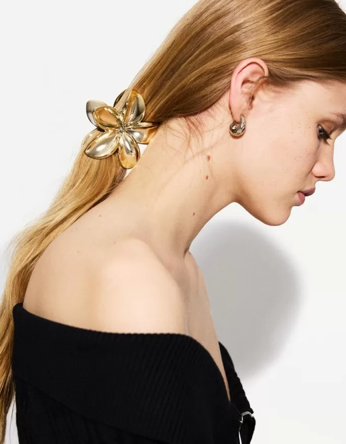 Confezione da 2 fermagli per capelli con fiori metallici