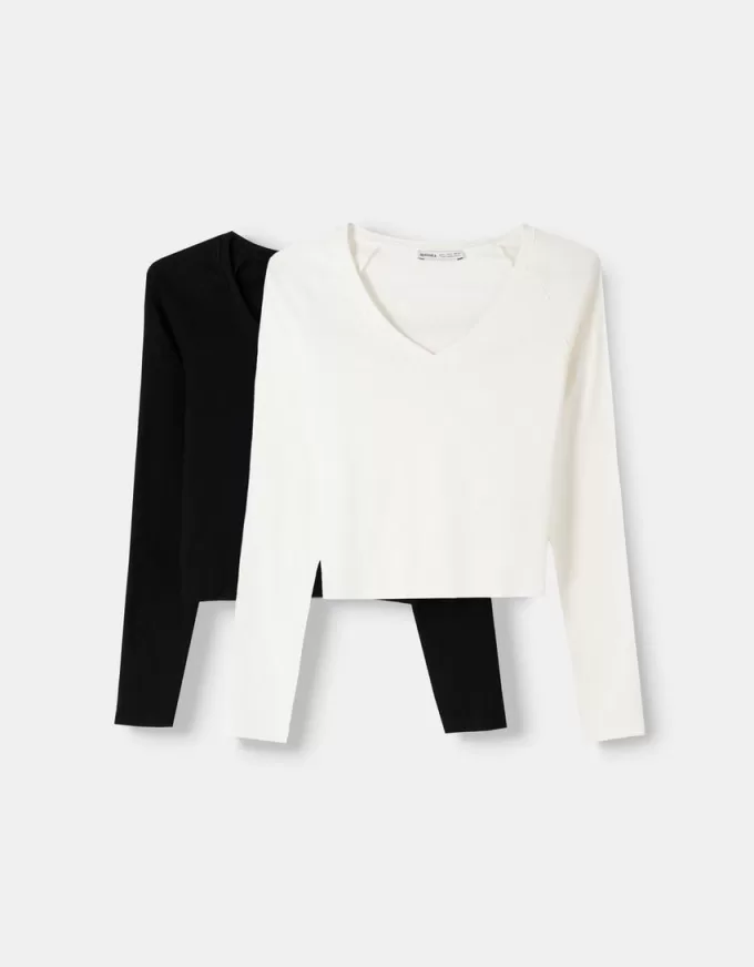Confezione da 2 magliette a maniche lunghe con scollo a V