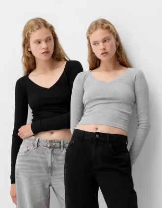 Confezione da 2 magliette a maniche lunghe con scollo a V
