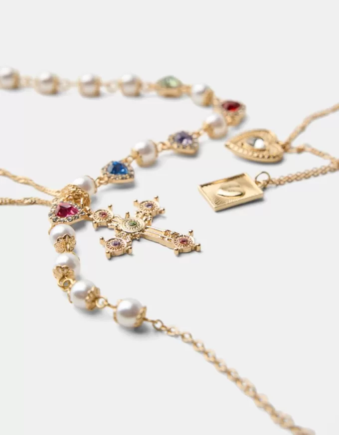 Confezione da 4 collane con croce di strass