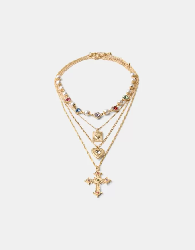 Confezione da 4 collane con croce di strass