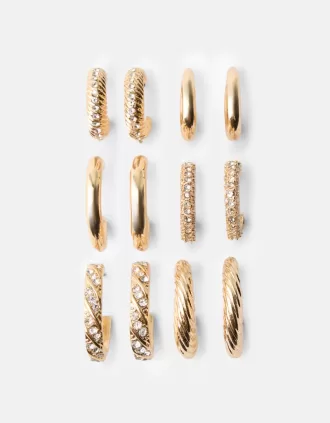 Confezione da 6 orecchini a cerchio con strass