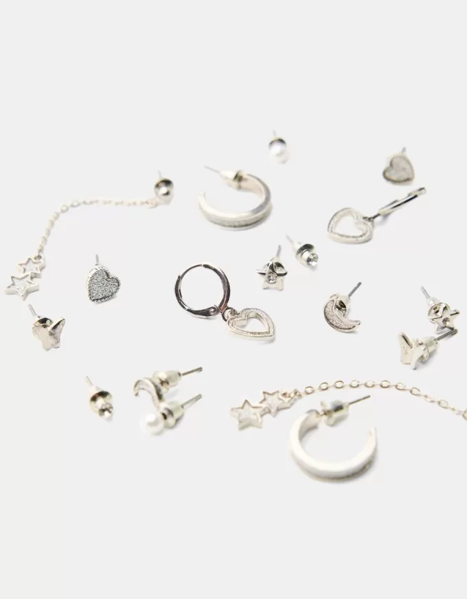 Confezione da 9 orecchini a stella con strass