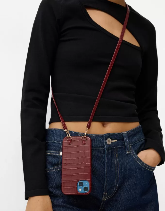 Custodia per iPhone effetto pelle con cordino