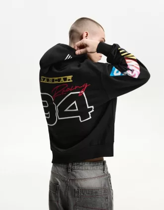 Felpa boxy con cappuccio e stampa Nascar