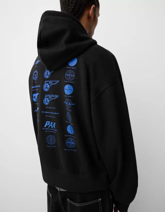 Felpa con cappuccio dalla vestibilità squadrata e stampa Pan Am
