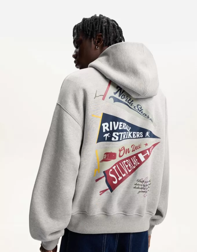 Felpa con cappuccio dalla vestibilità squadrata stampata