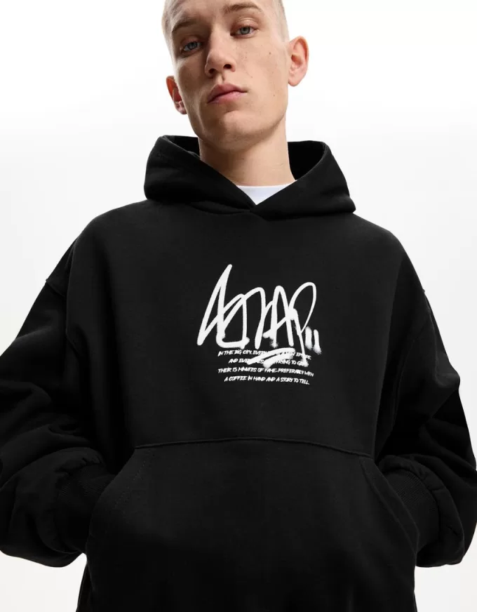 Felpa con cappuccio dalla vestibilità squadrata stampata