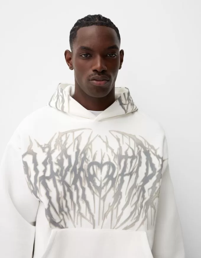 Felpa con cappuccio e stampa dalla vestibilità squadrata