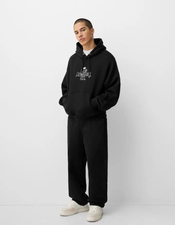 Felpa con cappuccio e stampa dalla vestibilità squadrata