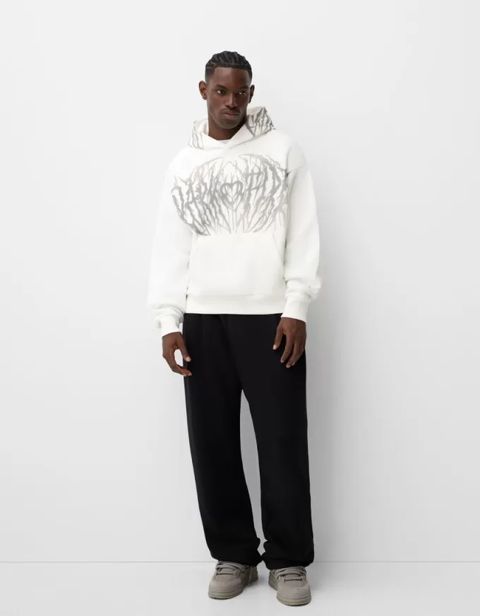 Felpa con cappuccio e stampa dalla vestibilità squadrata