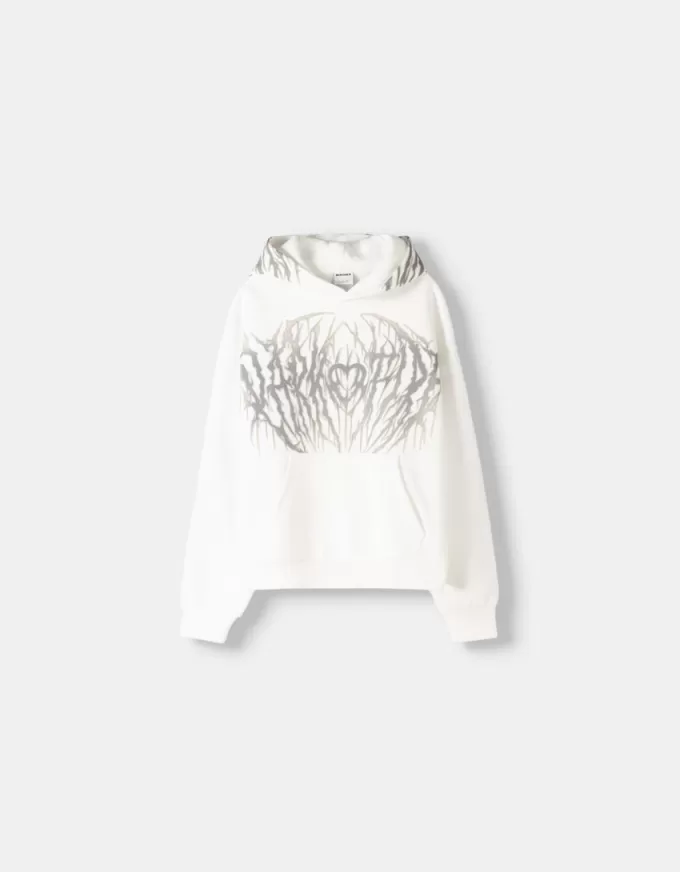 Felpa con cappuccio e stampa dalla vestibilità squadrata