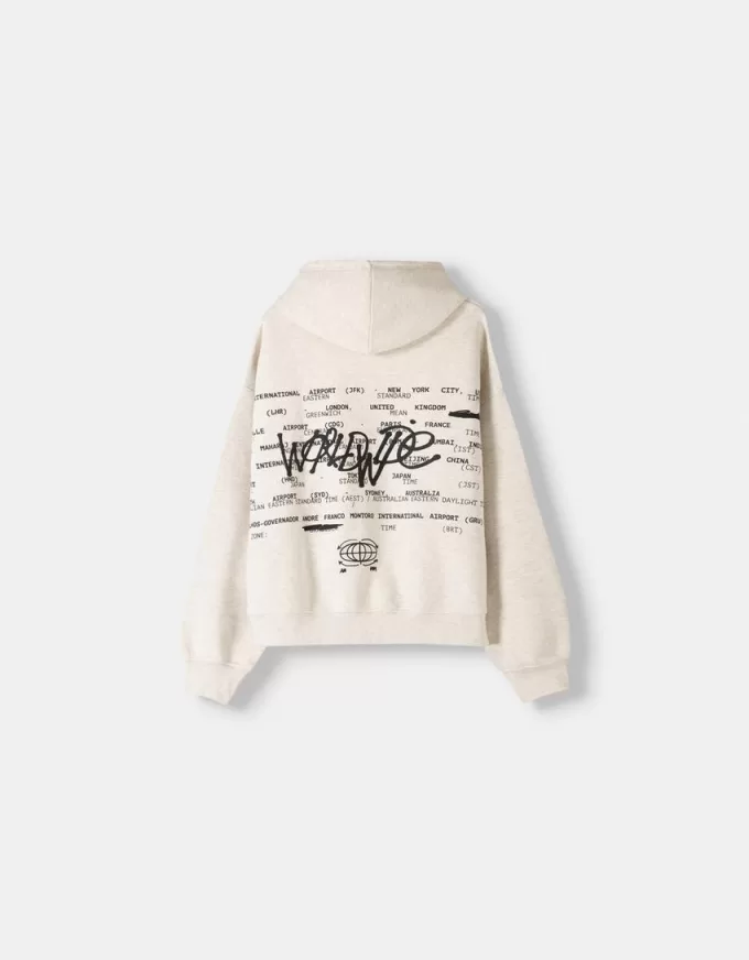 Felpa con cappuccio e stampa dalla vestibilità squadrata