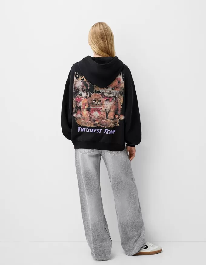 Felpa con cappuccio stampata