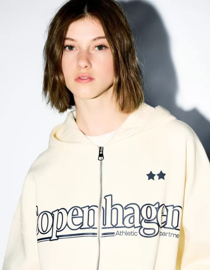 Felpa con cappuccio stampata con zip