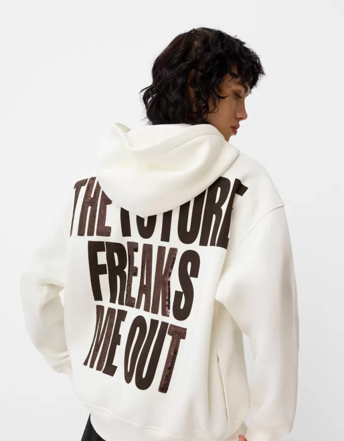 Felpa con cappuccio stampata con zip