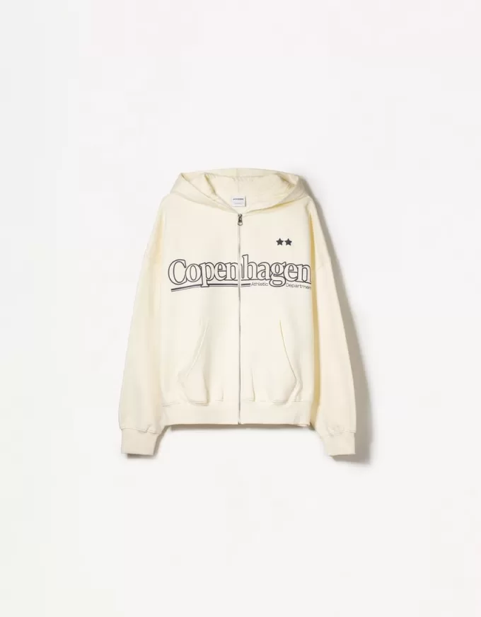 Felpa con cappuccio stampata con zip