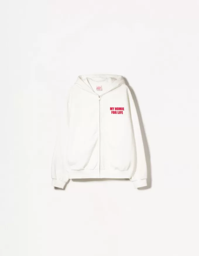 Felpa con cappuccio stampata con zip