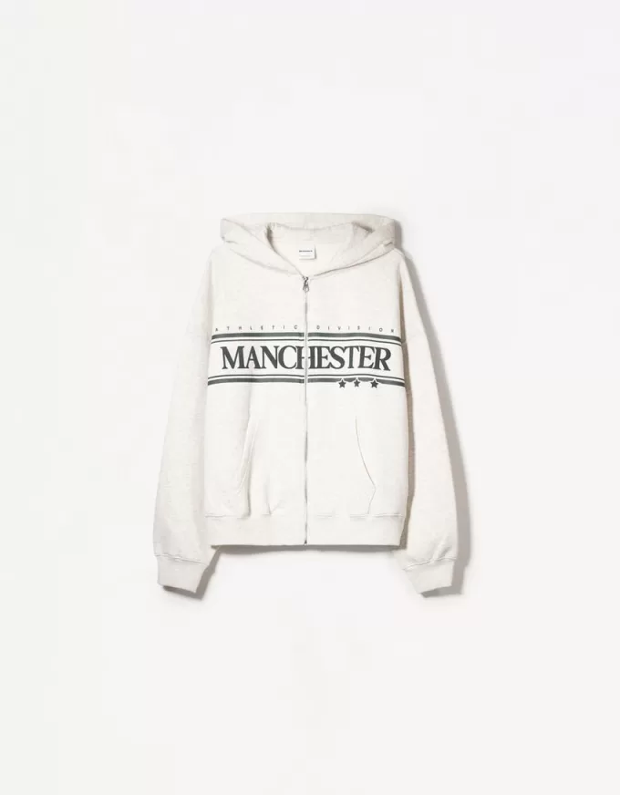 Felpa con cappuccio stampata con zip