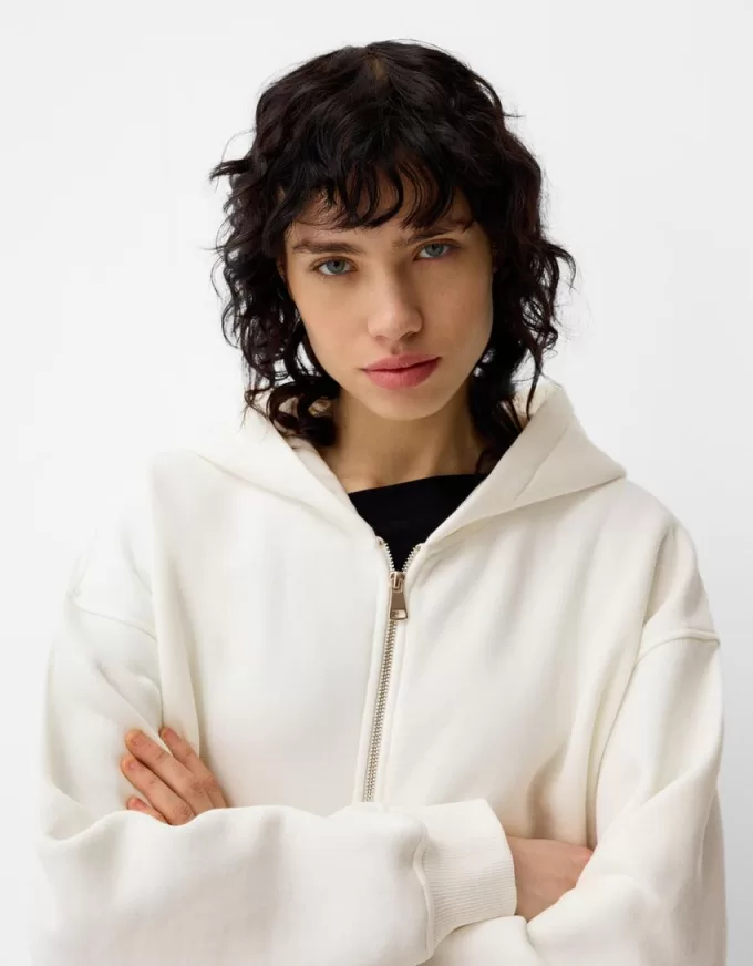 Felpa con cappuccio stampata con zip