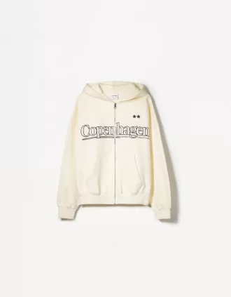 Felpa con cappuccio stampata con zip