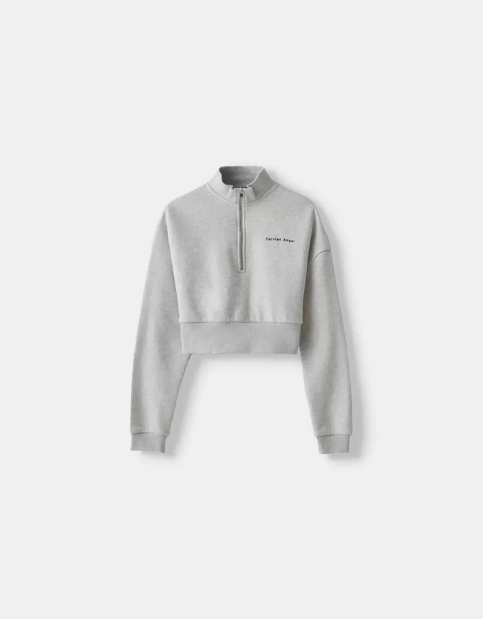 Felpa con zip e ricamo