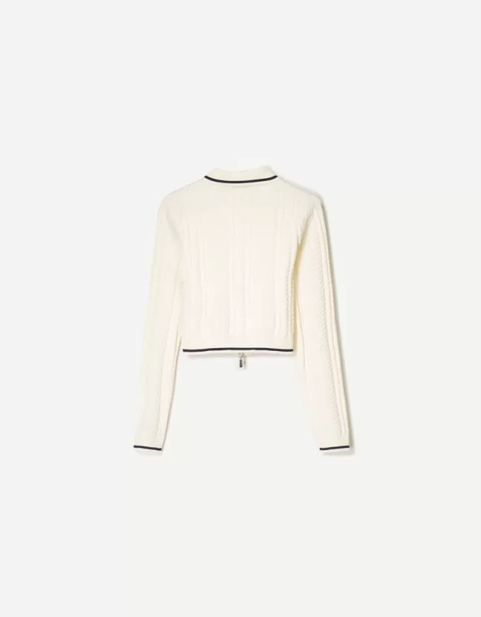 Giacca con zip e colletto polo lavorato a trecce