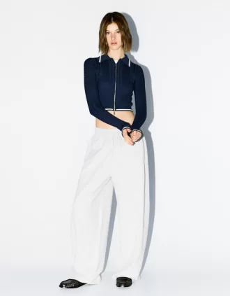 Giacca con zip e colletto polo lavorato a trecce