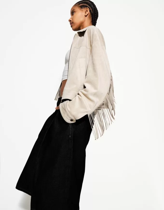 Giacca in finto camoscio con frange