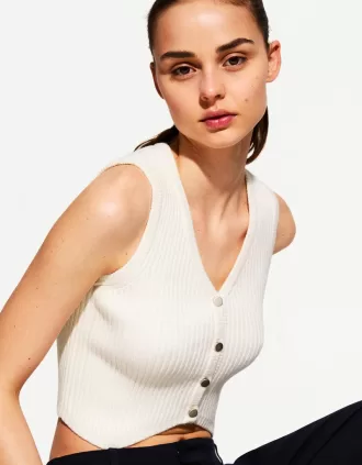 Gilet a costine con scollo a V