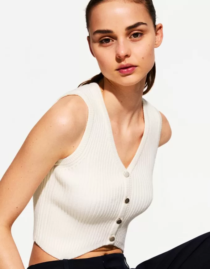 Gilet a costine con scollo a V