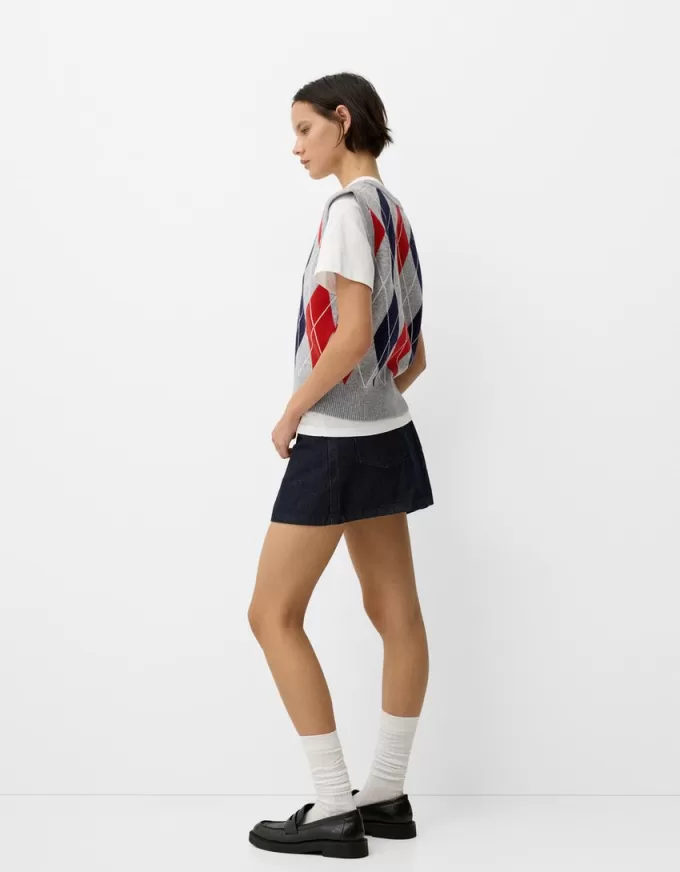 Gilet con scollo a V con motivo a rombi