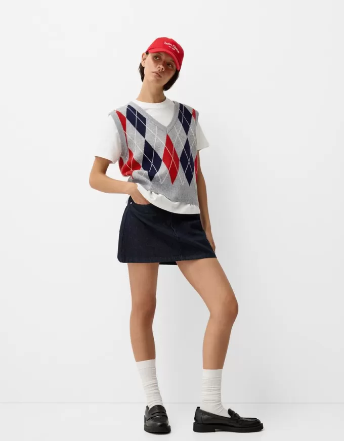 Gilet con scollo a V con motivo a rombi