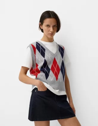 Gilet con scollo a V con motivo a rombi