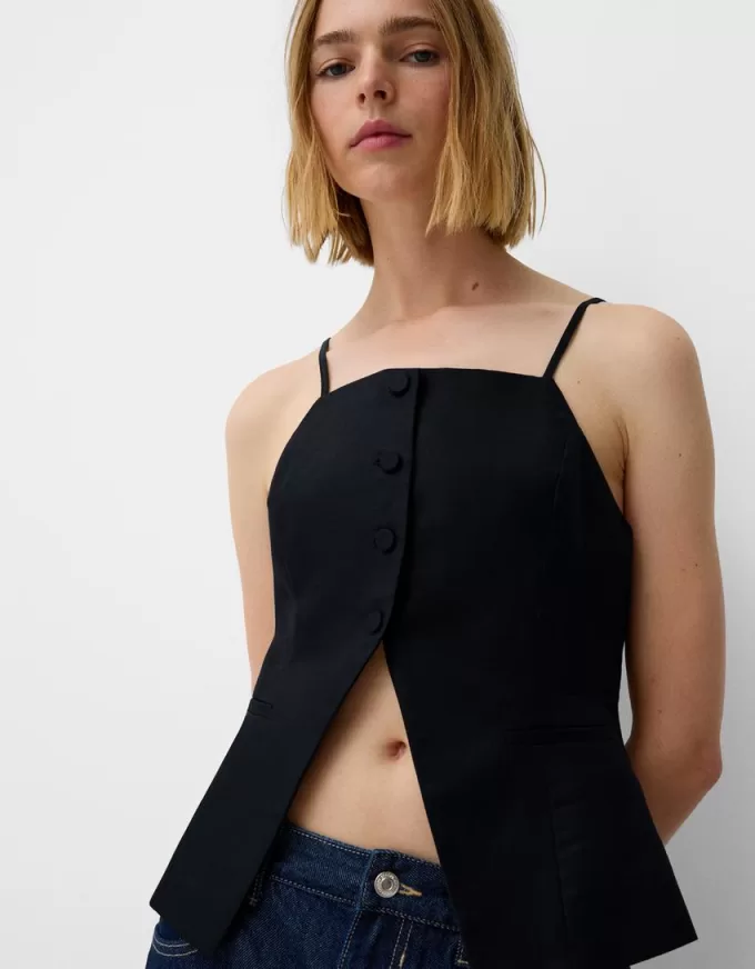 Gilet in misto lino con spalline