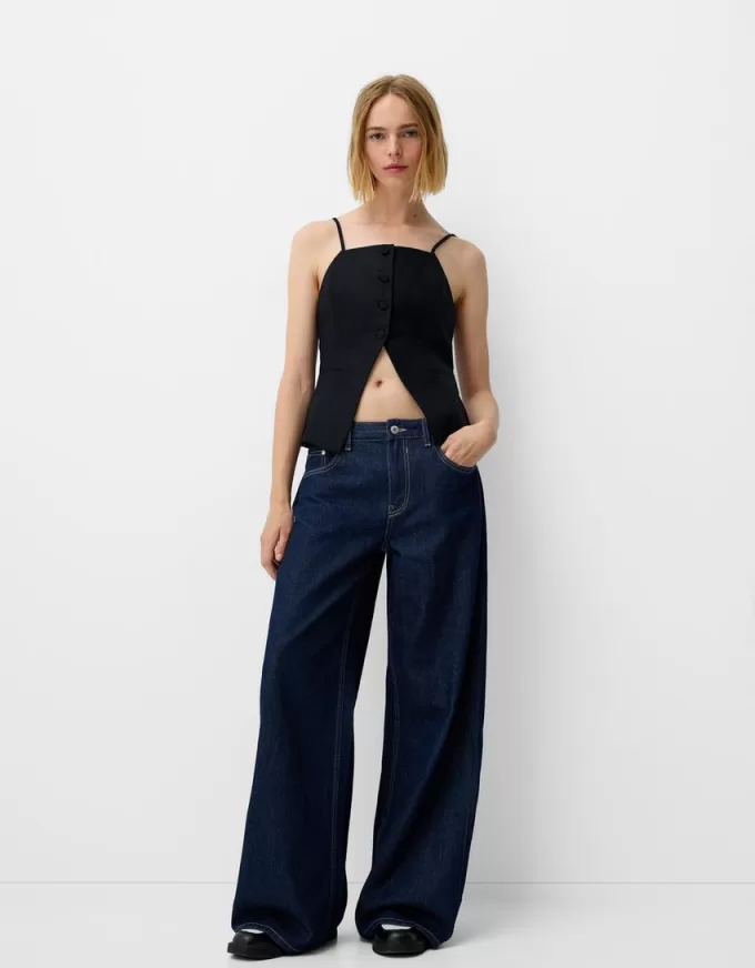 Gilet in misto lino con spalline