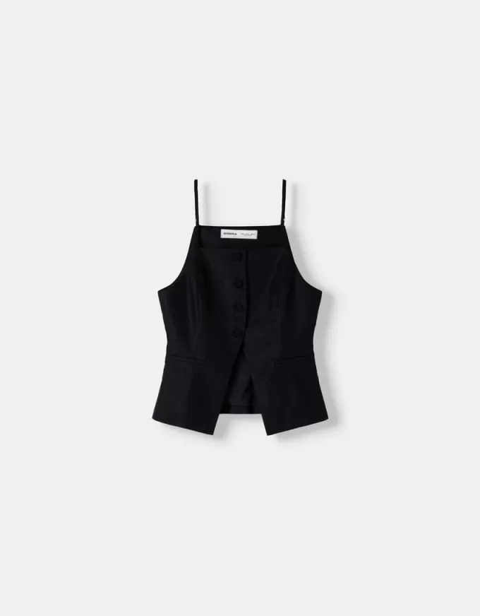 Gilet in misto lino con spalline