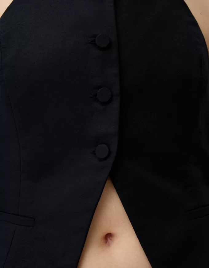 Gilet in misto lino con spalline