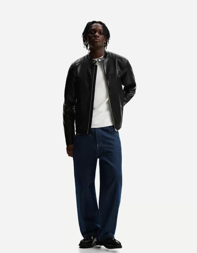 Giubbotto biker effetto pelle con cerniere