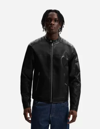 Giubbotto biker effetto pelle con cerniere