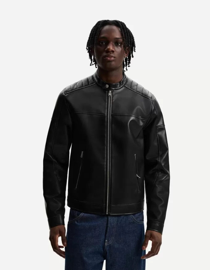 Giubbotto biker effetto pelle con cerniere