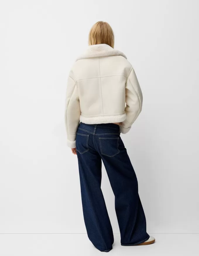 Giubbotto biker in montone sintetico