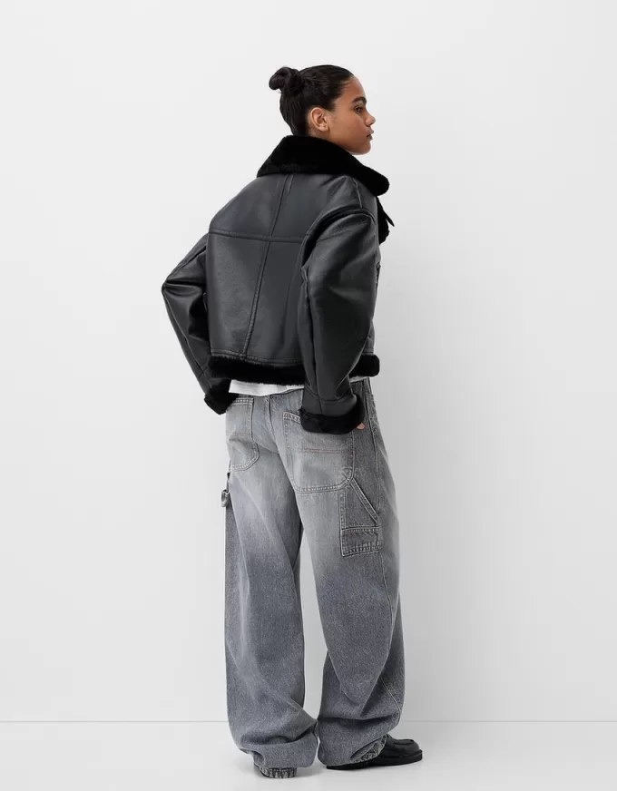 Giubbotto biker in montone sintetico