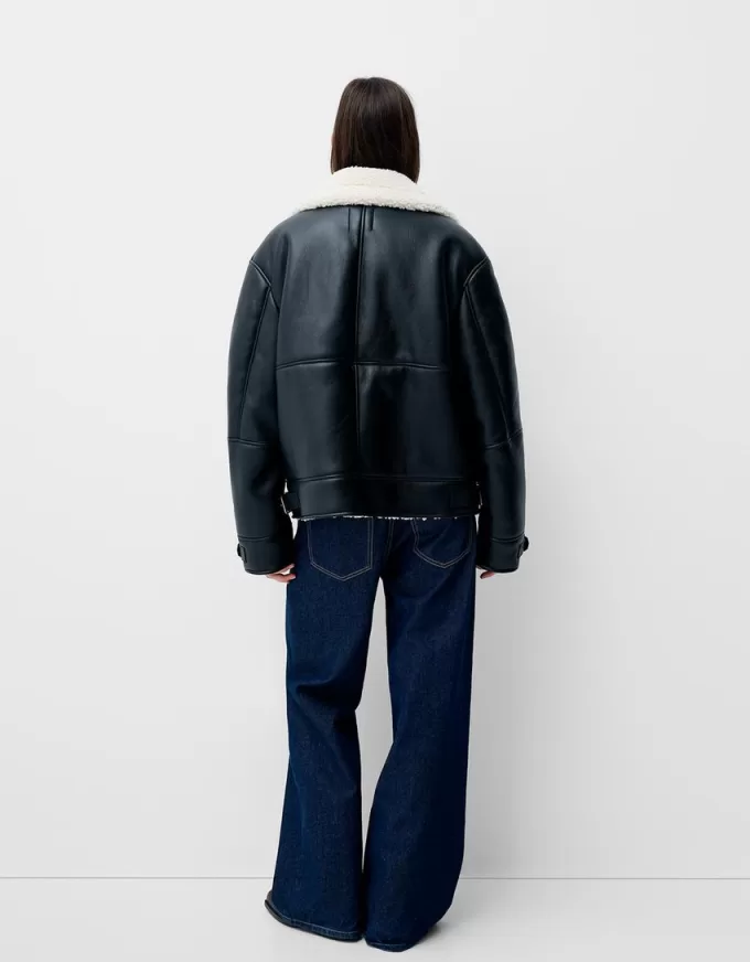 Giubbotto biker in montone sintetico