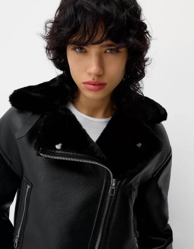 Giubbotto biker in montone sintetico