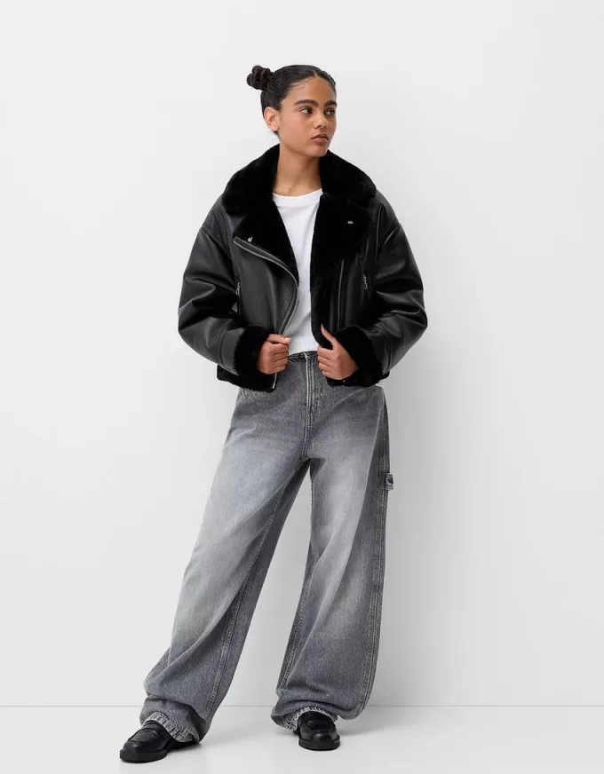 Giubbotto biker in montone sintetico