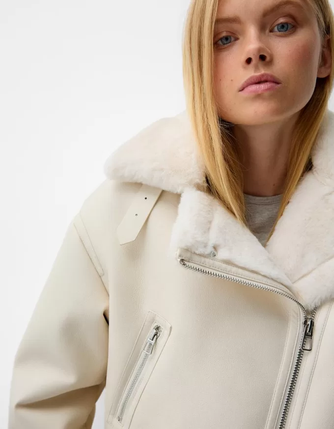 Giubbotto biker in montone sintetico