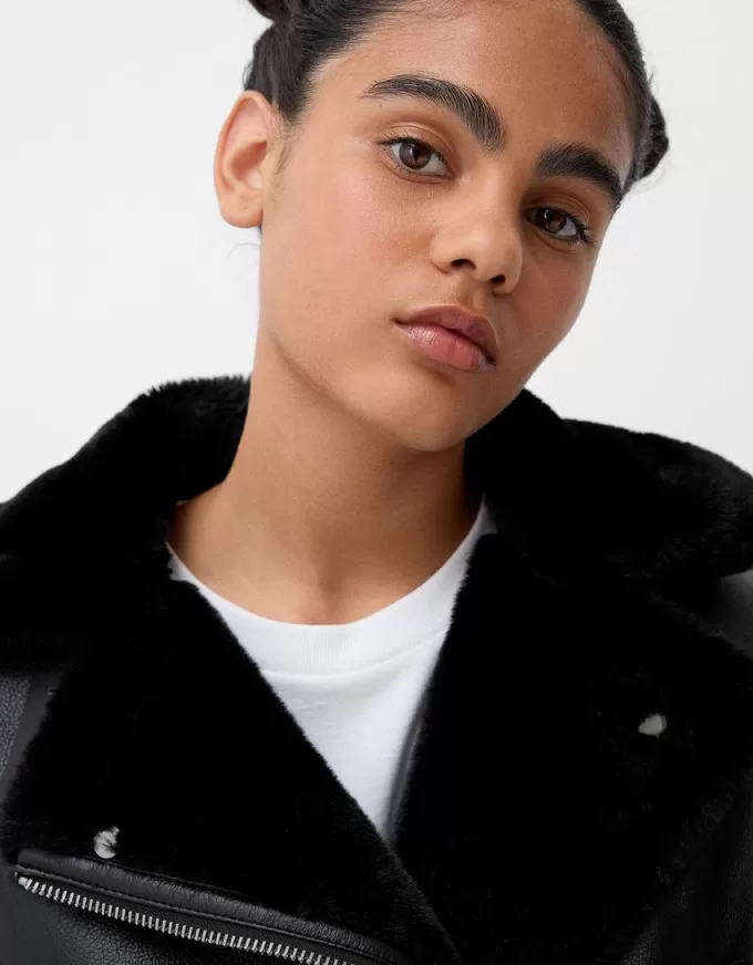 Giubbotto biker in montone sintetico